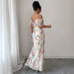 Women's Off-Shoulder Waist-Floral Mesh Dress