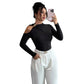 Asymmetric Collar One-side Off-the-shoulder Metal Decorative Slim Top