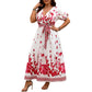 Retro V-neck Printing Dress European And American