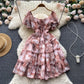 New Summer Light-Luxury Court-Style Oil-Paint French-Print Waist-Cinching Dress