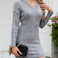 V-neck Twist Mid-length Long Sleeve Knitted Hooded Sheath Dress