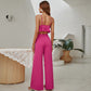 Haut tube à bretelles rouge rose, haut dos nu, pantalon long à pattes d'éléphant pour femme