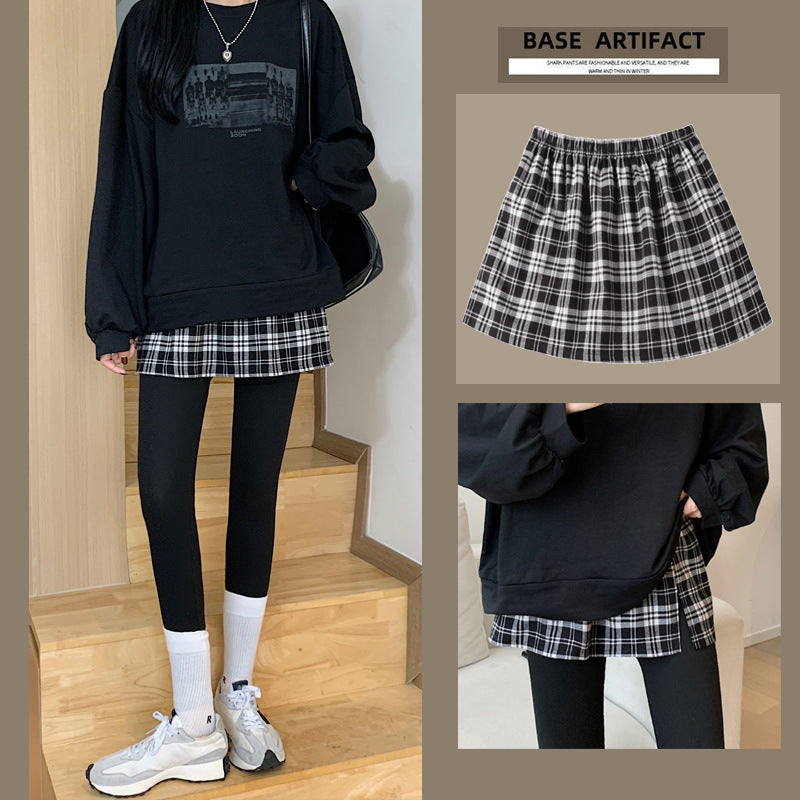 Plaid Fart Curtain Fake Hem Sweater Base Skirt Inner Wear