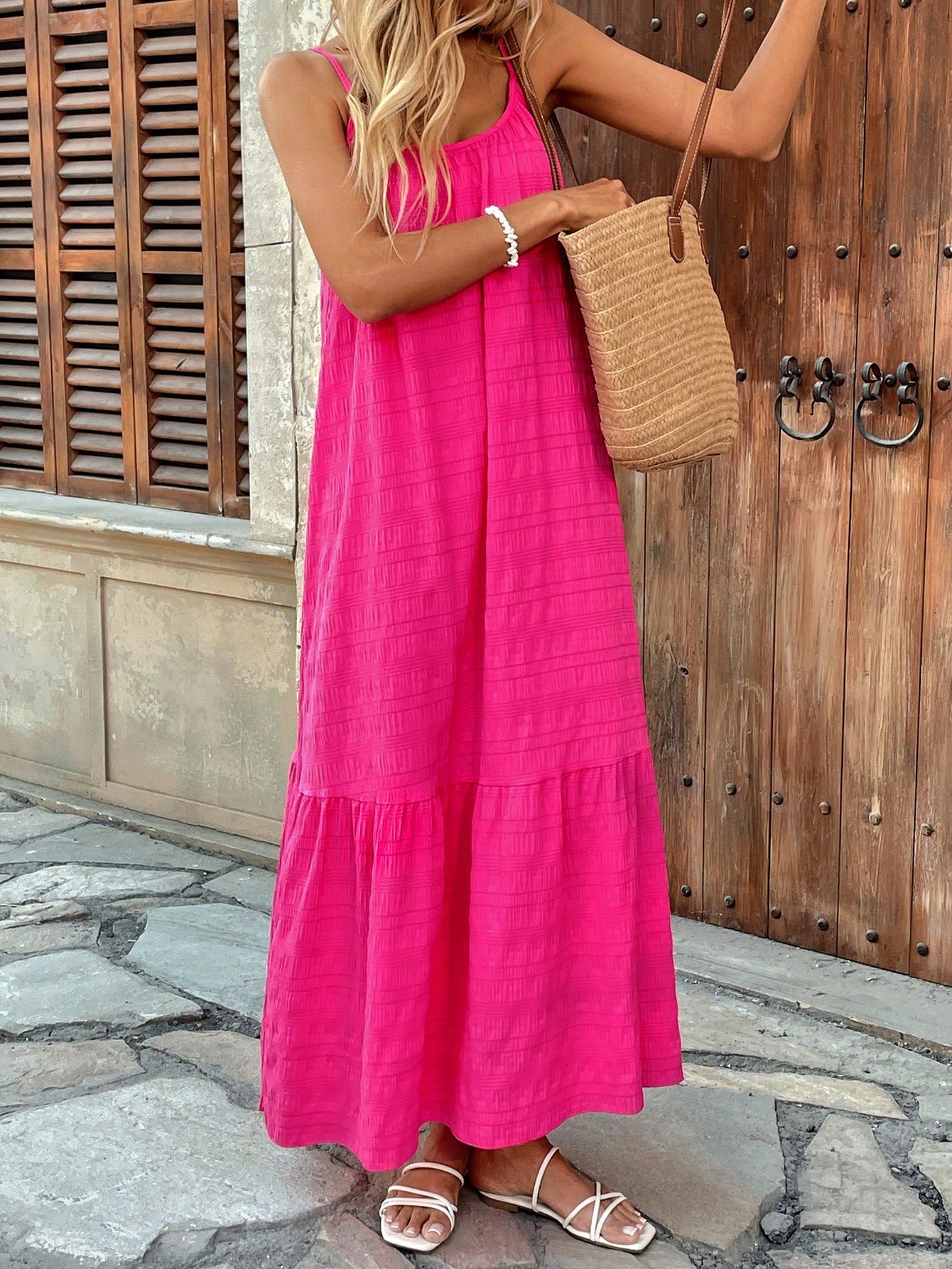 Drawstring Multi-layer Ruffled Decorative Extra Long Sling Dress
