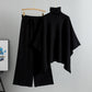 Turtleneck Cape Knitted Wide-leg Pants Elegant Outfit