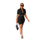 Urban Style Shirt Short Sleeve Shorts Solid Color Two-piece Set