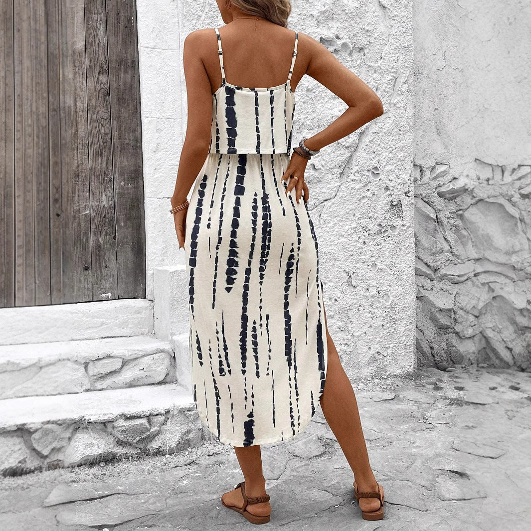 European And American-style Floral Camisole Skirt Two-piece Set