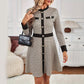 Knitted Houndstooth Button-up Long Sleeve Dress