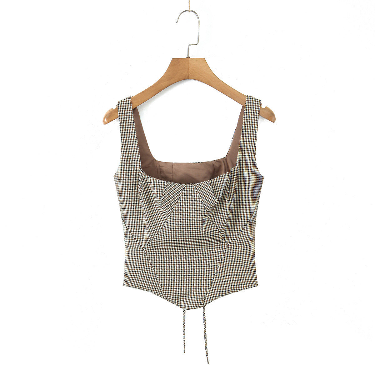 Slim-fitting Simple High Waist Top Corset Plaid New Pants