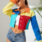 Personalized American-style Colorful Street Denim Short Top For Women