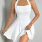 Pure Color Halter Backless Sleeveless Dress