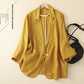 Cotton And Linen Casual 34 Sleeve Short Pure Color Artistic Coat