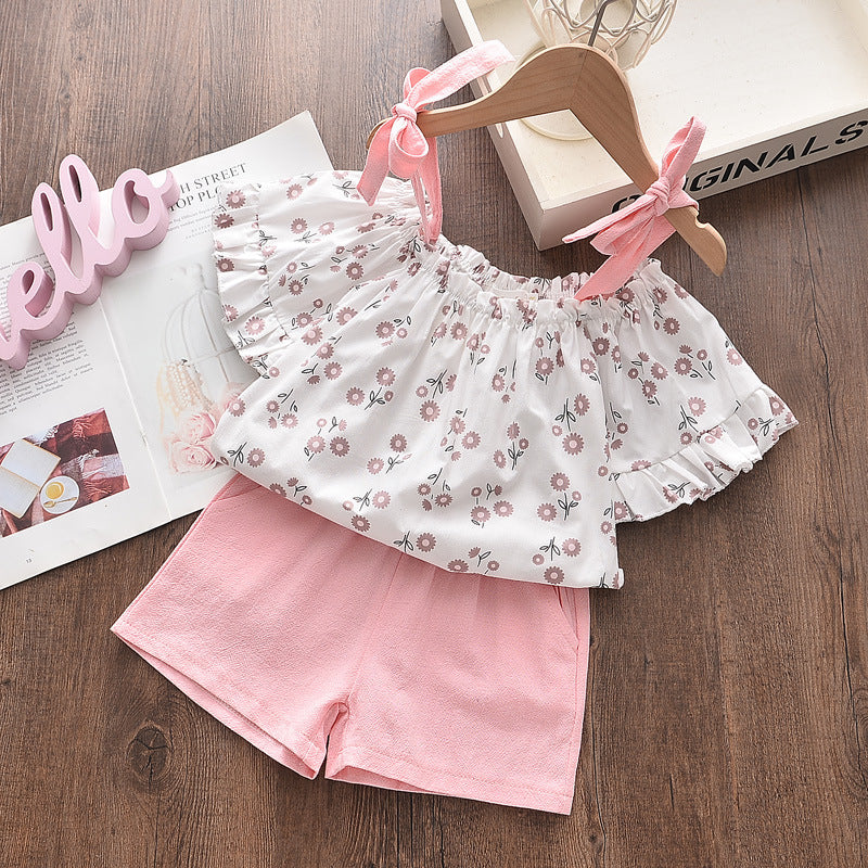 Ensemble deux pièces chemise et short sans manches pour enfants d'été
