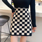 Jupe taille haute en tricot à carreaux pour femme