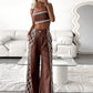 Women's Crop-top Spaghetti-strap Trousers Two-piece Suit