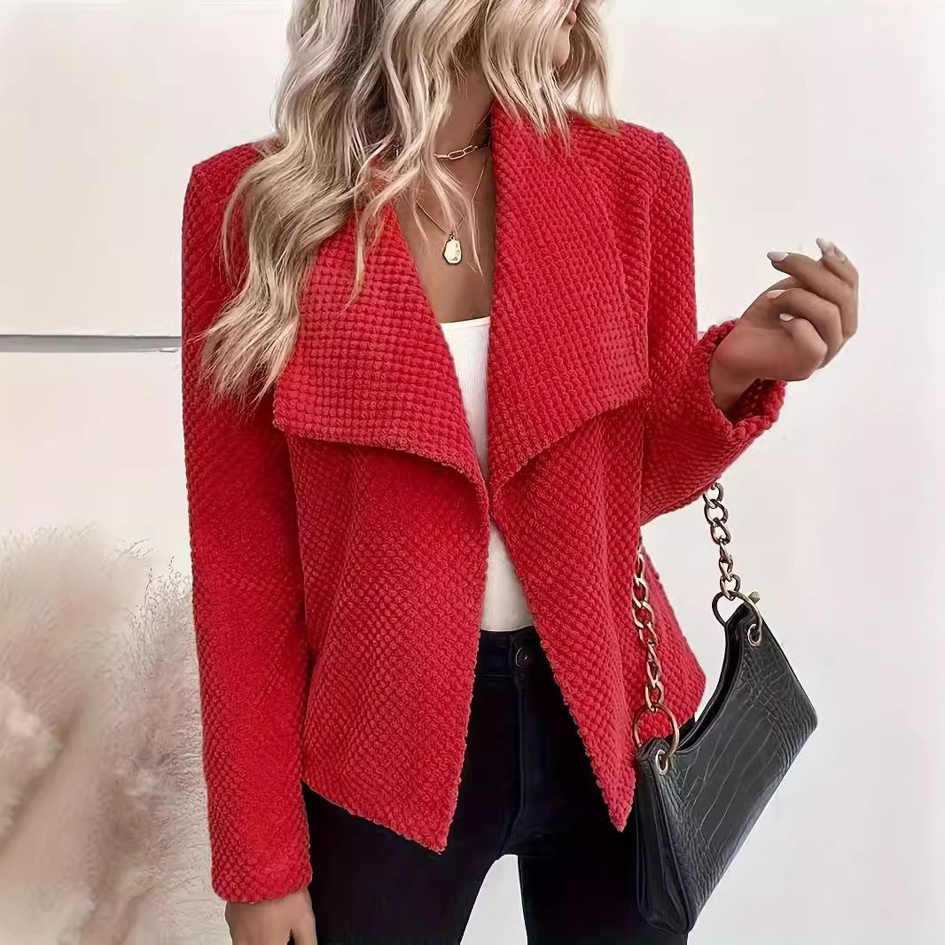 Solid Color Large Lapel Short Long Sleeve Women's Coat