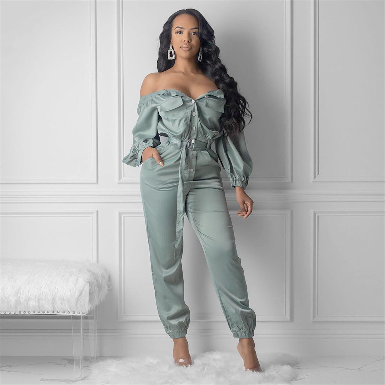 Women's Streetwear Off Shoulder Jumpsuit