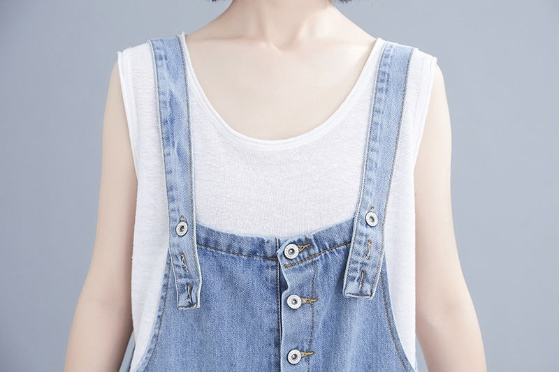 Fat Mm Artistic Style Embroidered Denim Suspenders