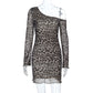 Off-Shoulder Sexy Backless Leopard-Print Long-Sleeve Dress