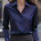 Solid Color Long Sleeve Lapel Satin Blouse