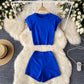 Crew-neck Cropped T-shirt High-waisted Slimming Shorts
