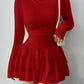 Round-neck Sheath Dress With Pleats And Long Sleeves