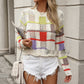 Round Neck Color Blocked Loose Fitting Pullover Long Sleeved Sweater