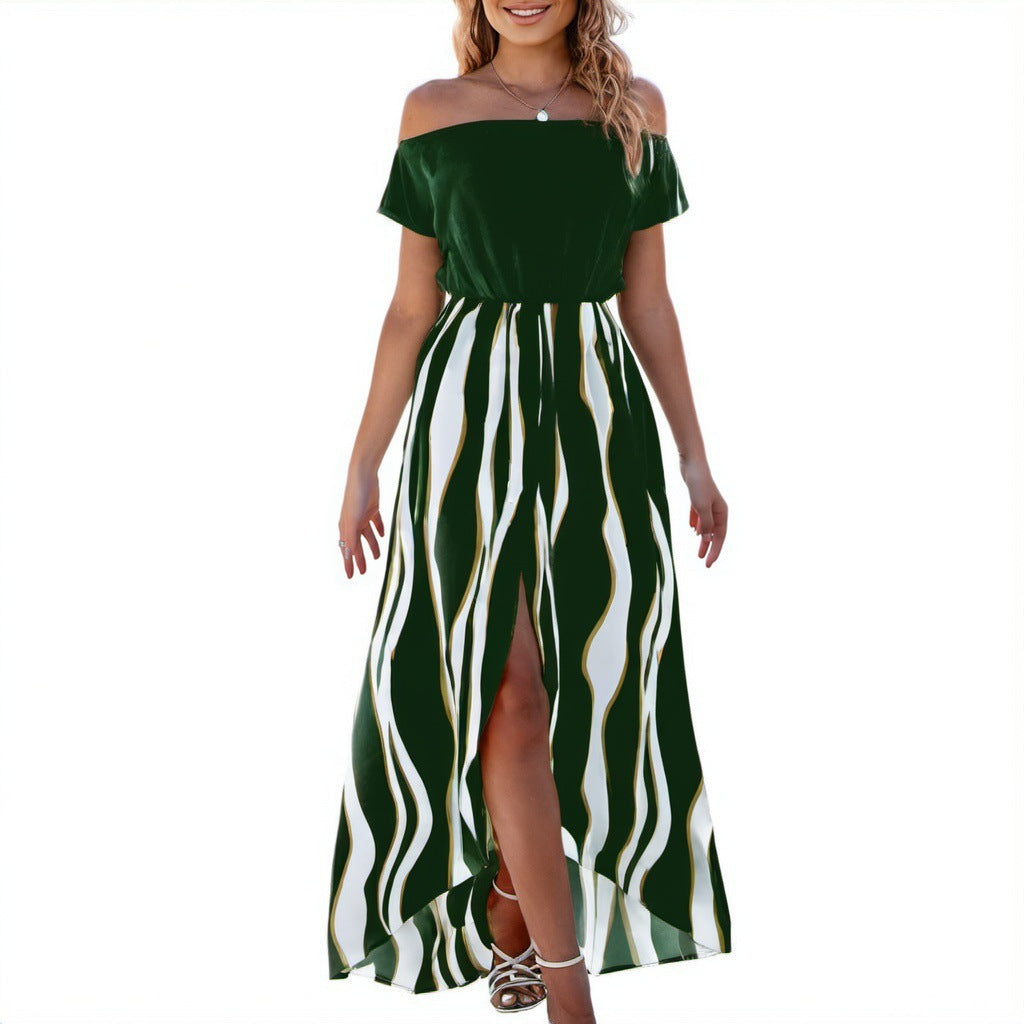 Robe short à manches courtes et épaules dénudées à motif zèbre