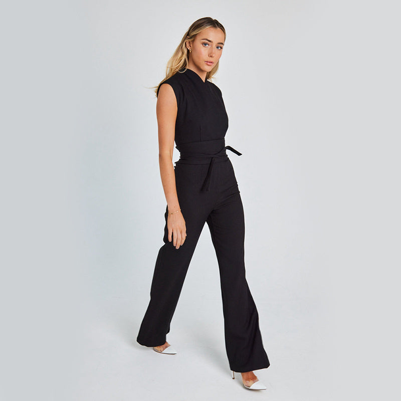 Combinaison longue élégante sans manches, col en V, décontractée, jambes larges, vêtements d'été pour femmes