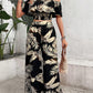 Ladies' Tropical Printed Off Shoulder Top With Lace Trim And Wide Leg Pants Set