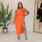 Ensemble robe longue à épaule unique, couleur unie, polyvalent et tendance, pour femme