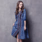 Women's Loose Mid Length Embroidered Drawstring Denim Skirt