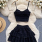 Lace Camisole And Ruffled Short Skirt Set