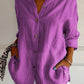 Lapel Long Sleeve Shirt Women's Single-breasted Pleated Shirt