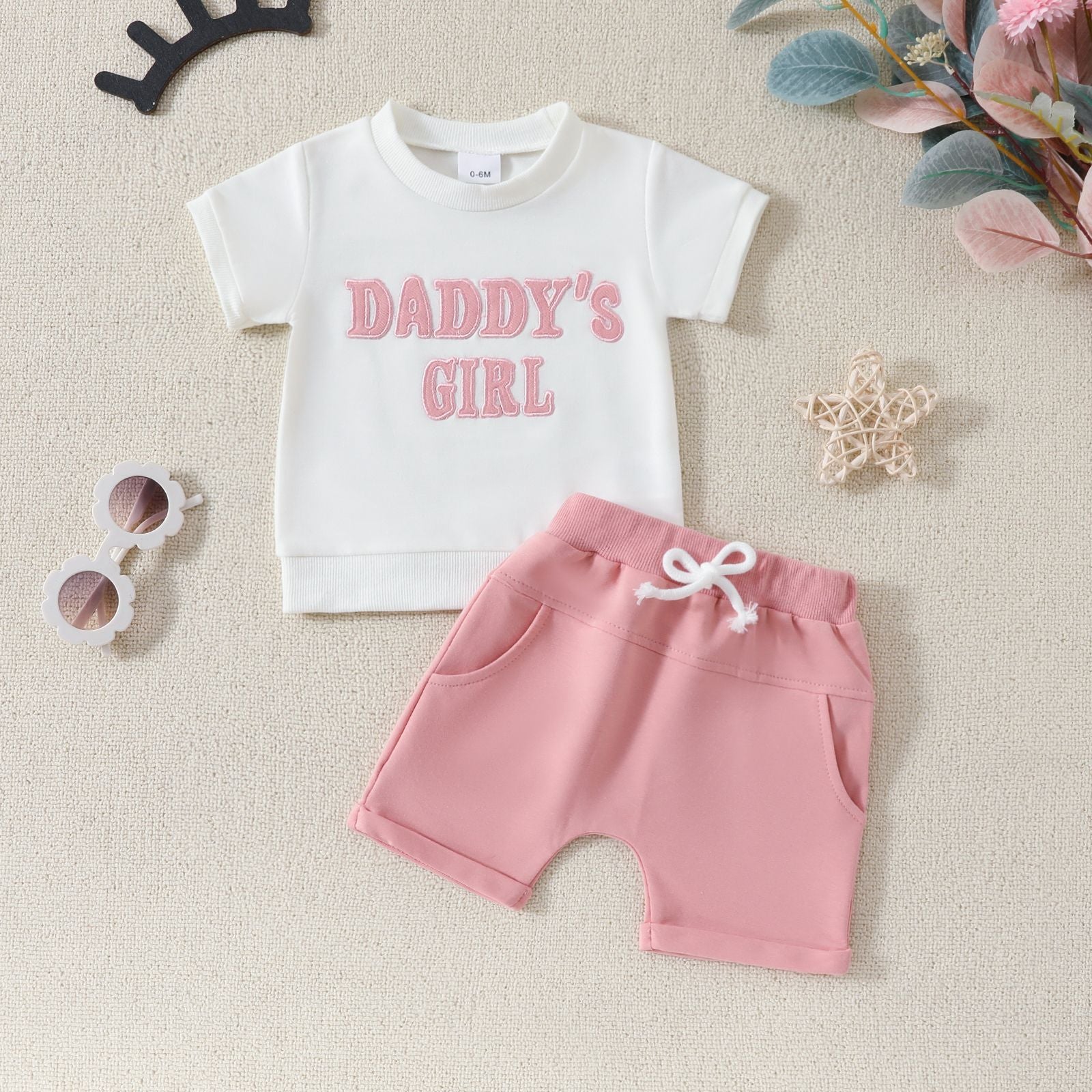 Short à manches courtes imprimé lettres pour garçons et filles