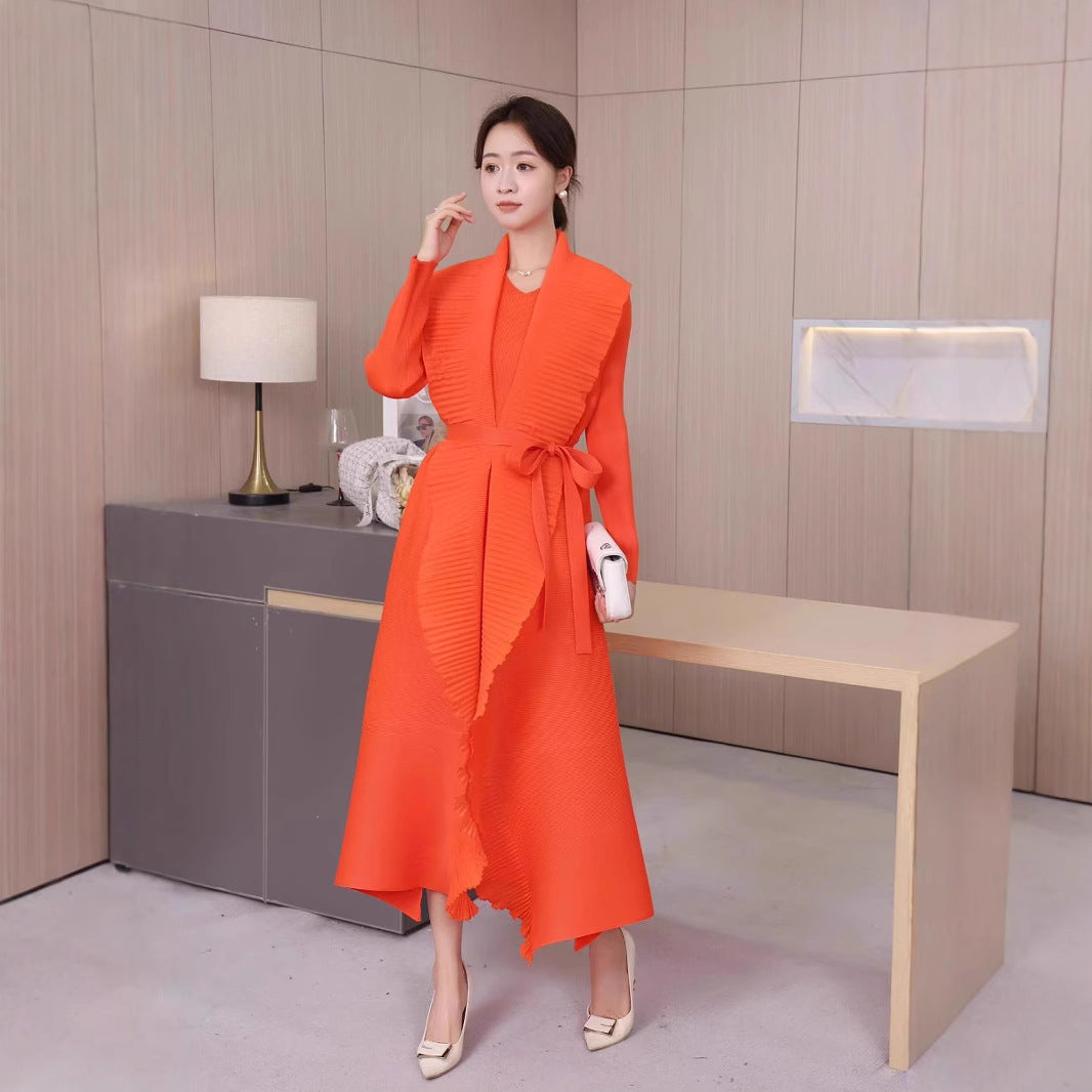 Spring And Autumn New Close Edge Belt Solid Color Dress Shawl Two-piece Set