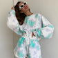 Lace-up Shorts Tie-dye Two-piece Set For Women