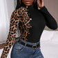 Women's Single-breasted Round Neck Pullover Hit Color Blouse