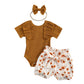 Children's Stiletto Top And Printed Shorts Free Bow Headband