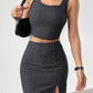 Women Plaid Square Collar Cropped Tank Top And Bodycon Mini Skirt Set