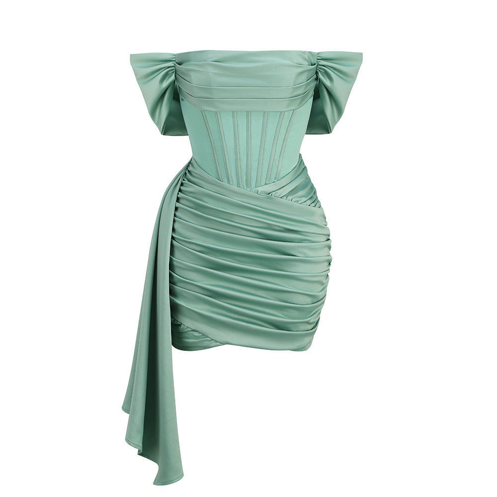Women's Strapless Pleated Satin Dress