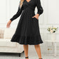 Wrap V-neck Long Sleeve Mid-length Dress