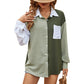Net Red Wind Color Contrast Patchwork Pocket Drop-shoulder Long-sleeve Shirt