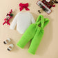 Ensemble trois pièces de style Noël, combinaison à manches longues, bavoir en fourrure verte, foulard
