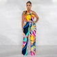 Women's Printed Sleeveless Lace-up Jumpsuit Trousers