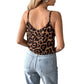 European And American Leisure Vacation Style Leopard Print Strappy T-shirt