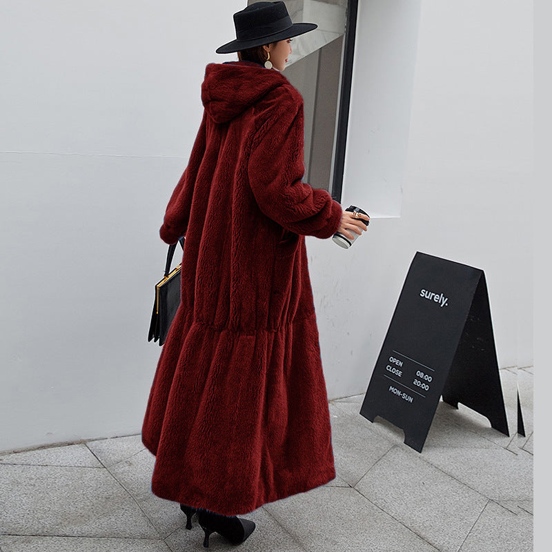 Nouveau manteau de fourrure pour femme, manteau long à capuche
