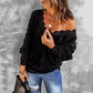 Autumn And Winter New Style Solid Color Lace V-leader Hollow Knit Top Women