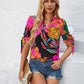 Fashion Printed Casual 2V Collar Cuff Bundle Top