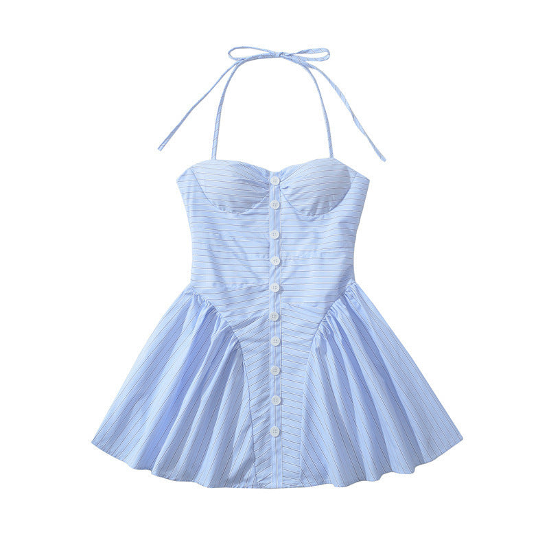 Foreign Trade 2025 French Style Halter Waist-tight Dress Women's Summer New French Strap Dress